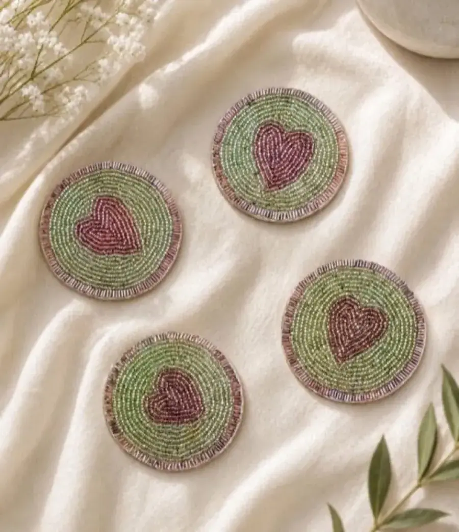 Heart-Motif Beaded Coasters